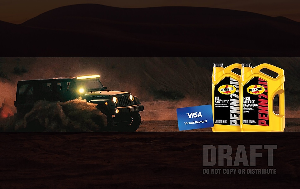 jeep in the night, 2 bottles of Pennzoil and a Visa card
