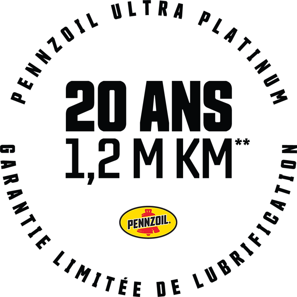 Pennzoil offre une garantie limitée de lubrification de 20 ans ou 1 200 000 kilomètres